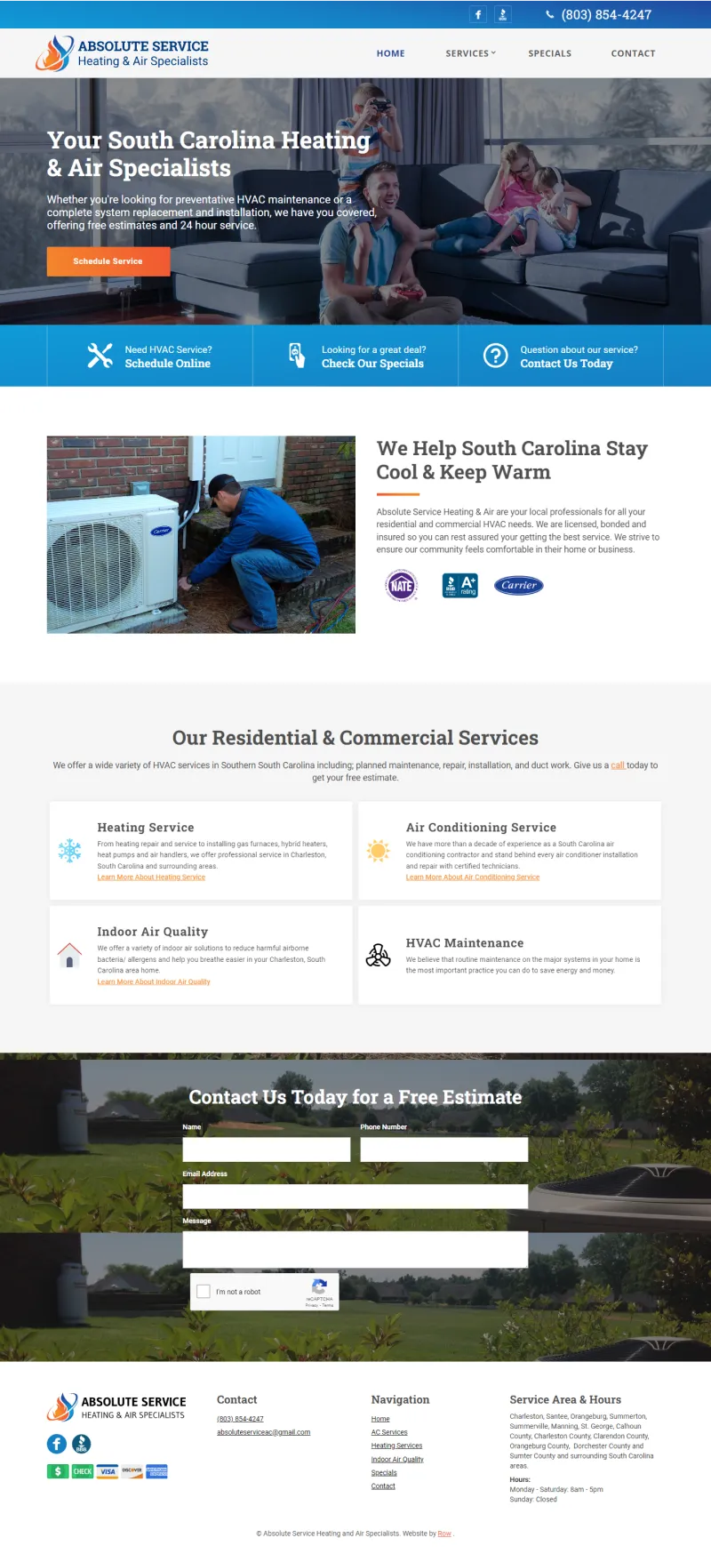 Absolute Service Heating & Air homepage website design