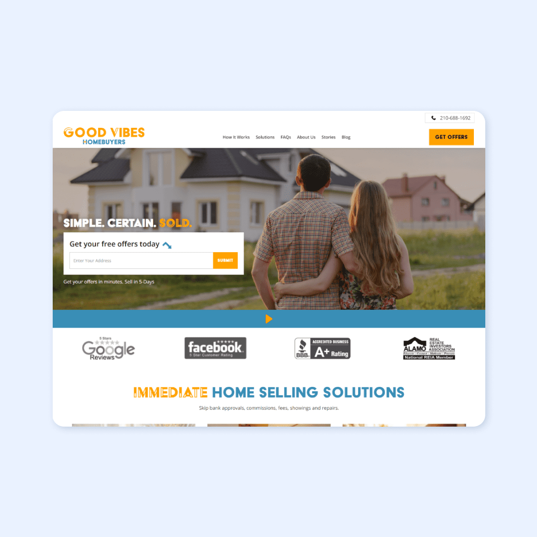 Good Vibes Homebuyers Website Homepage