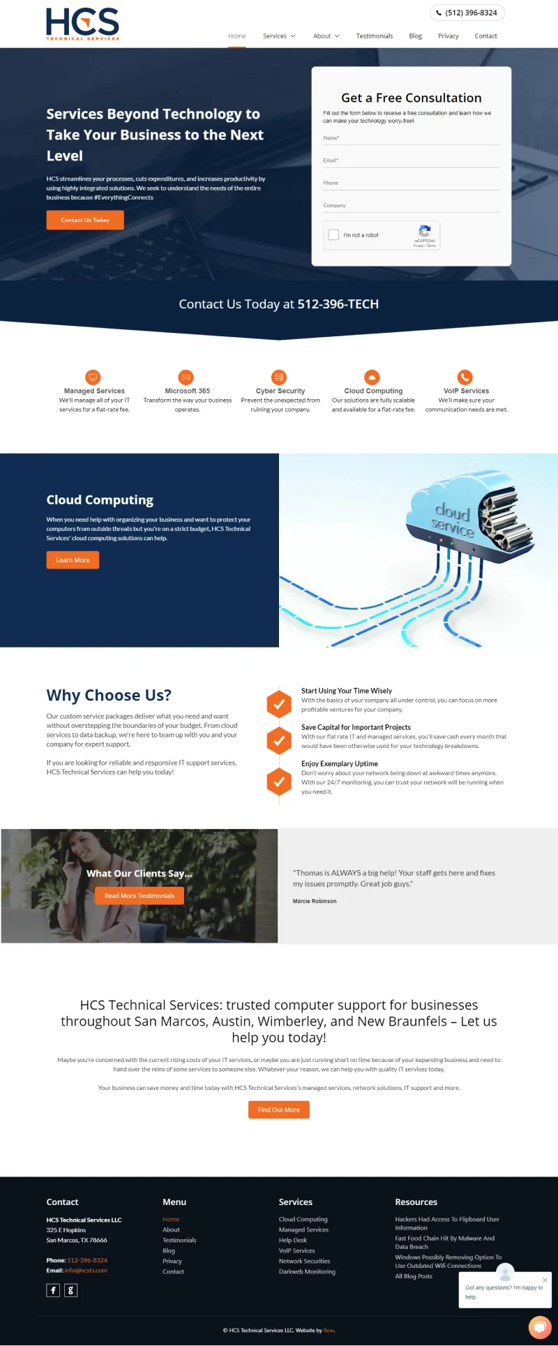 HCS Technical Services homepage website design