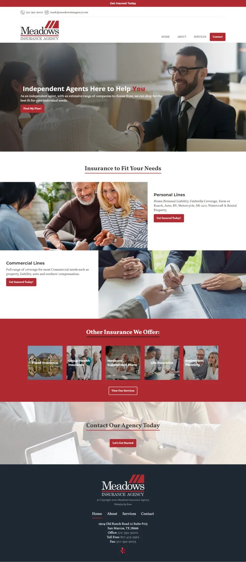 Meadow's Insurance Agency homepage website design