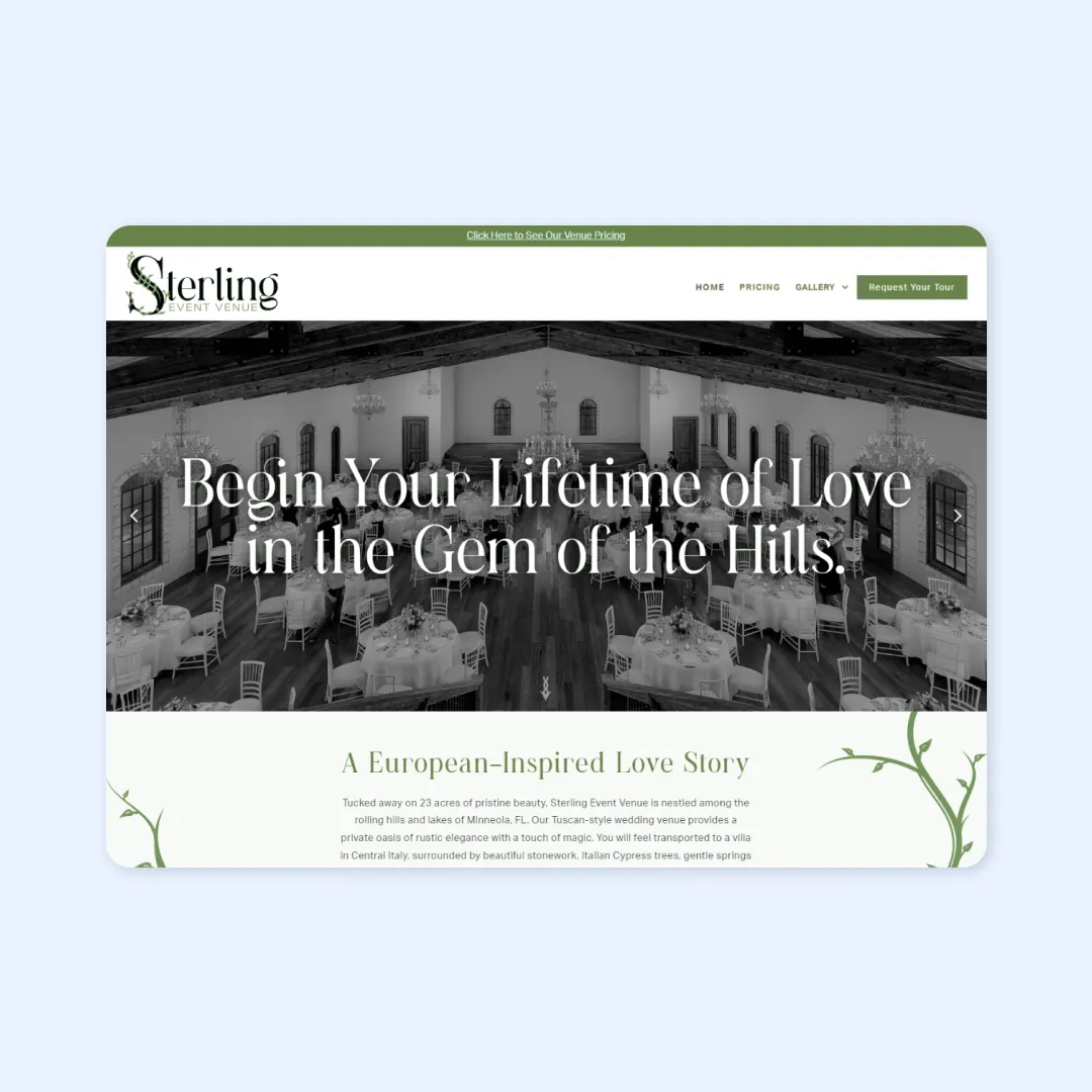 Sterling Event Venue Website Homepage